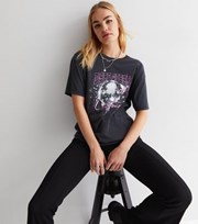 New Look Dark Grey Acid Wash Disco Queen Logo T-Shirt